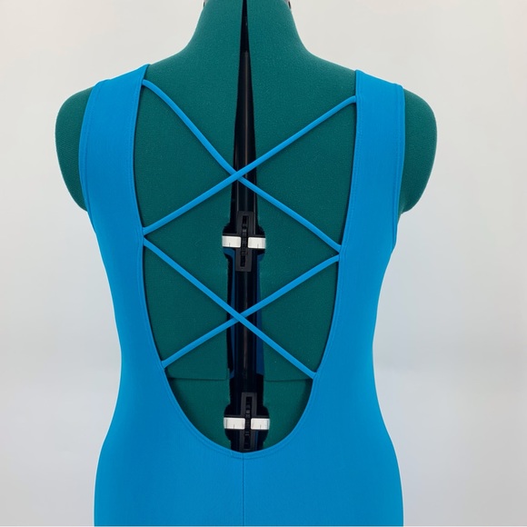 Frederick's of Hollywood Cerulean Blue Plunging Neck Open Back Body Con Dress, M - Picture 9 of 15